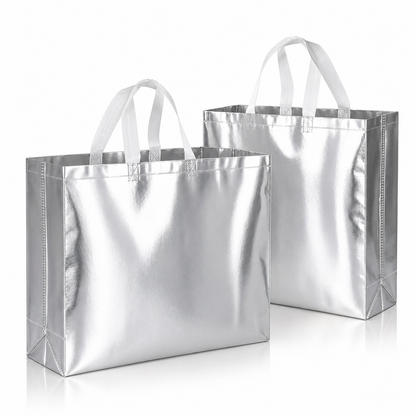 Premium Luxury Gift Bags with Elegant Handles for Wedding Return Gifts, Birthday Presents, Festive Hampers & Special Occasion Gifting (SILVER - 15X12X4)
