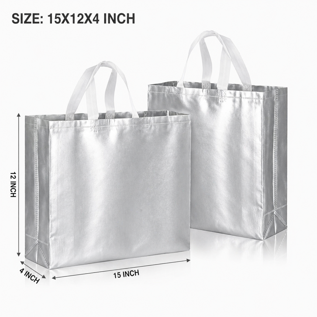 Premium Luxury Gift Bags with Elegant Handles for Wedding Return Gifts, Birthday Presents, Festive Hampers & Special Occasion Gifting (SILVER - 15X12X4)