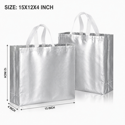 Premium Luxury Gift Bags with Elegant Handles for Wedding Return Gifts, Birthday Presents, Festive Hampers & Special Occasion Gifting (SILVER - 15X12X4)