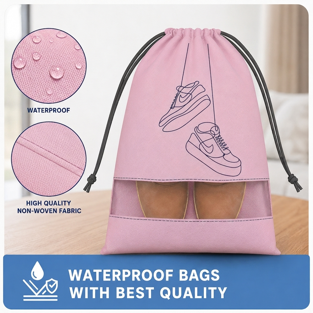 Premium Shoe Bag | Waterproof Travel Shoe Cover | Dust & Moisture Resistant Shoe Storage Organizer (Pack of 6 Baby Pink))