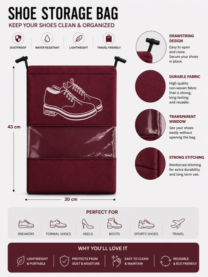 Experience Premium Shoe Protection That Combines Elegant Design, Smart Organization, and Long Lasting Durability MAROON (PACK OF 6)