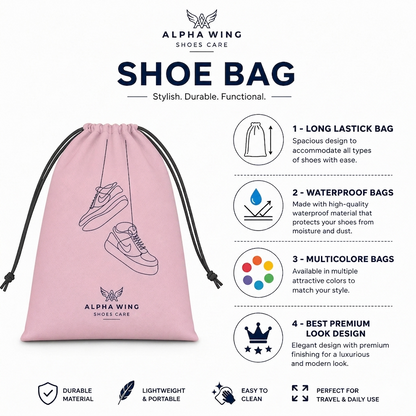 Premium Shoe Bag | Waterproof Travel Shoe Cover | Dust & Moisture Resistant Shoe Storage Organizer (Pack of 6 Baby Pink))