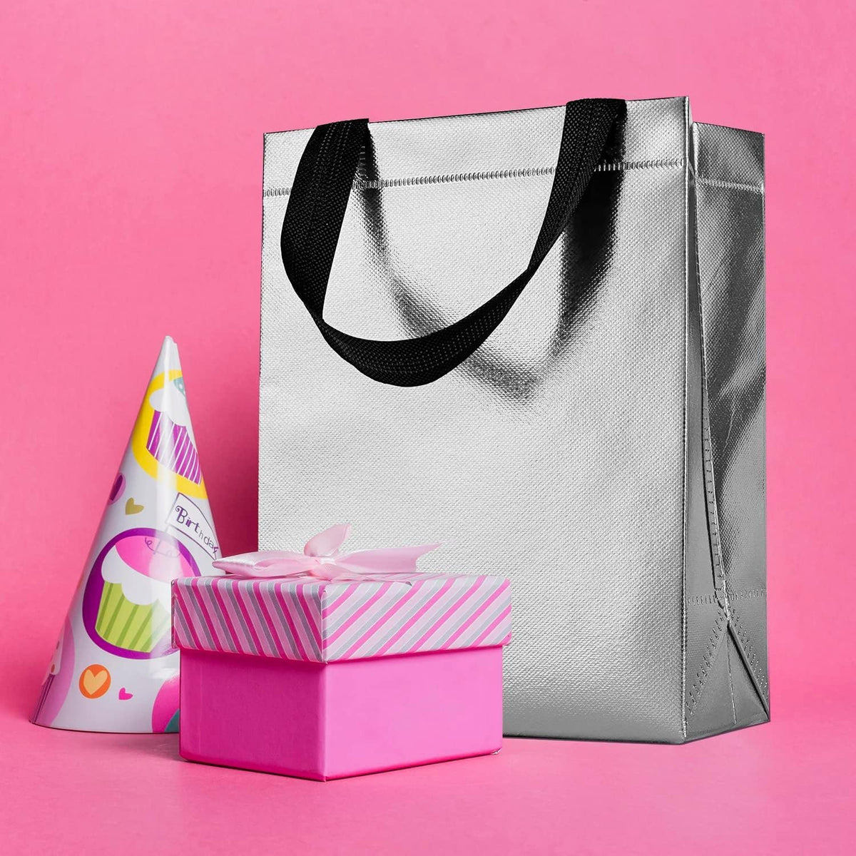 Turn Every Birthday, Wedding, Festival & Return Gift into a Memorable Experience with Our Premium Gift Bags(Silver ) (10x12x4)