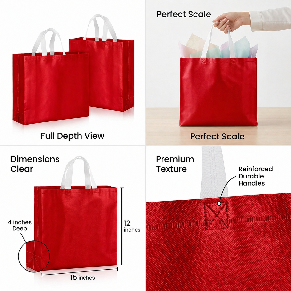 Luxury Designer Gift Bags for Premium Packaging, Birthday Celebrations, Wedding Functions & Festive Gift Presentation (RED - 15X12X4)