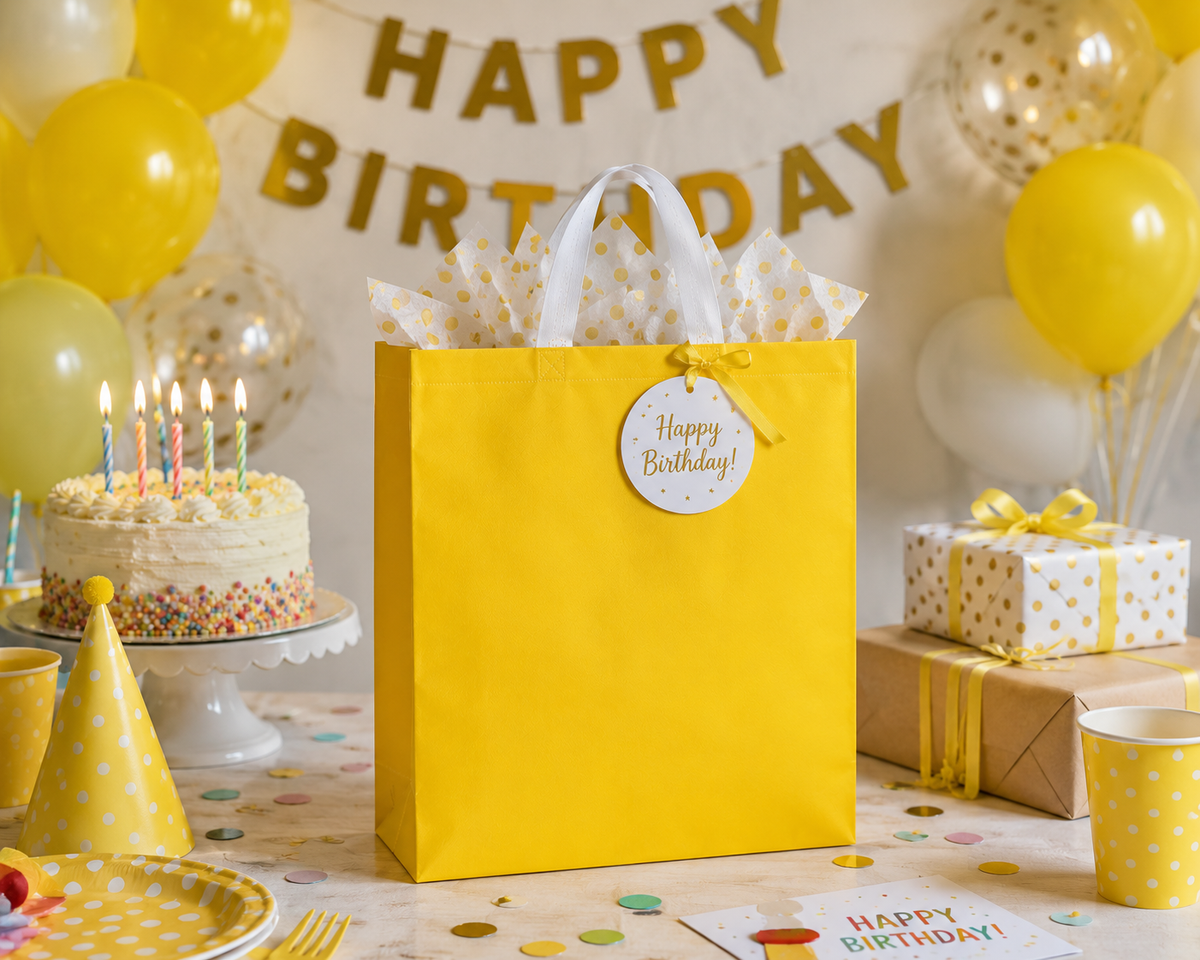 Designer Wedding Gift Carry Bags for Premium Return Gifts, Wedding Hampers & Guest Welcome Kits (YELLOW - 12X14X4)