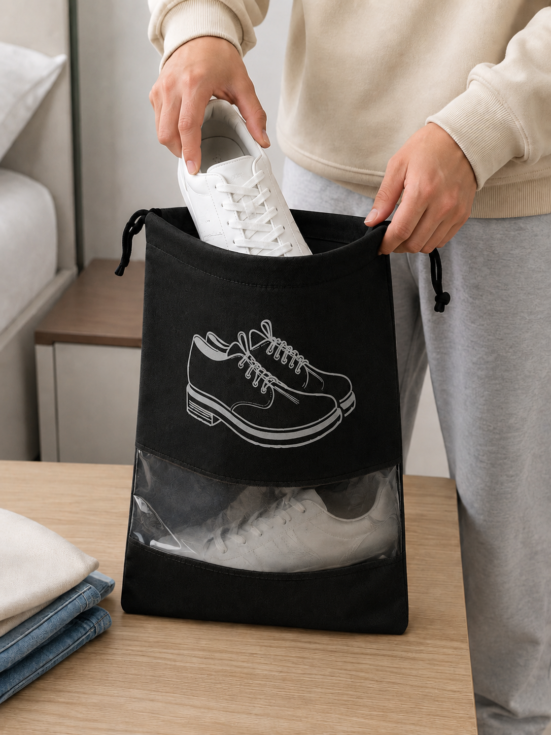 Protect Every Pair with Premium Shoe Bags Crafted for Modern Travelers, Sneaker Enthusiasts & Everyday Organization Black (PACK OF 6)