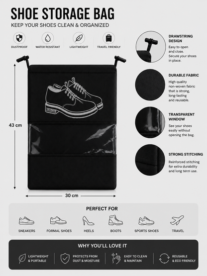 Protect Every Pair with Premium Shoe Bags Crafted for Modern Travelers, Sneaker Enthusiasts & Everyday Organization Black (PACK OF 6)