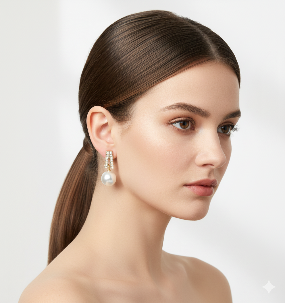 Korean Mideam Size Glorious Gold Plated Pearl Tiny Stud Earrings For Women And Girls Use Casual and in Weddings