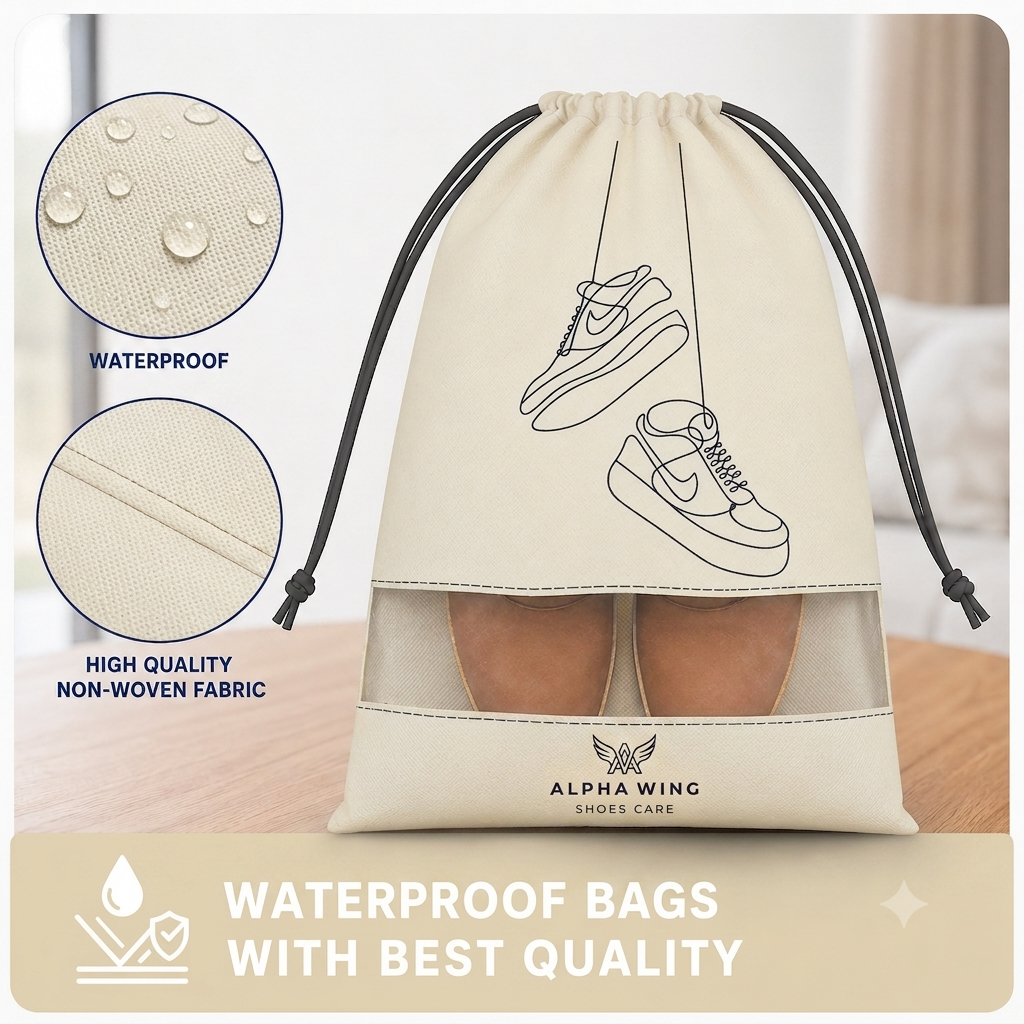 Designer Shoe Cover | Reusable Shoe Bag for Travel | Premium Dustproof & Moisture Resistant Storage (Pack of 6 IVORY)